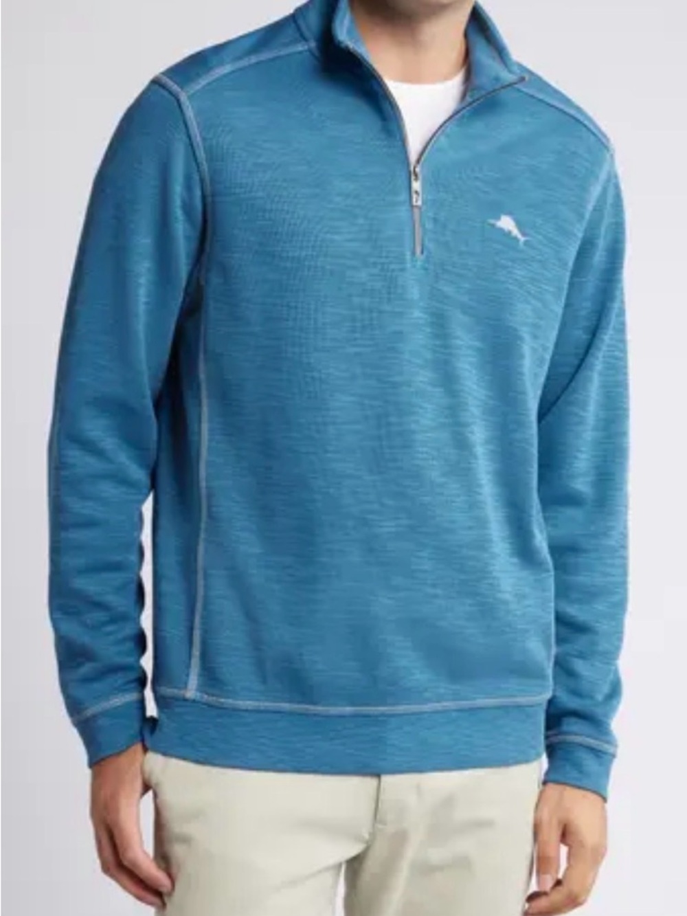 Tommy Bahama Tobago Bay Marlin Splash Teal Blue Quarter-Zip Pullover Sz L